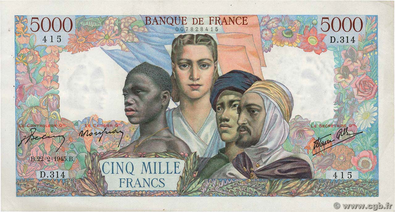 5000 Francs EMPIRE FRANÇAIS FRANCIA  1945 F.47.14 EBC