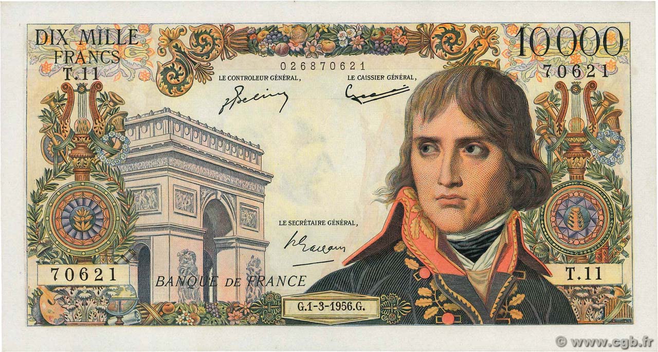 10000 Francs BONAPARTE FRANCIA  1956 F.51.02 q.AU