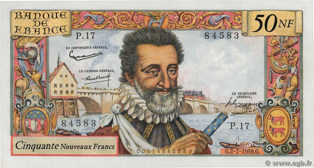 50 Nouveaux Francs HENRI IV FRANCIA  1959 F.58.02 q.AU