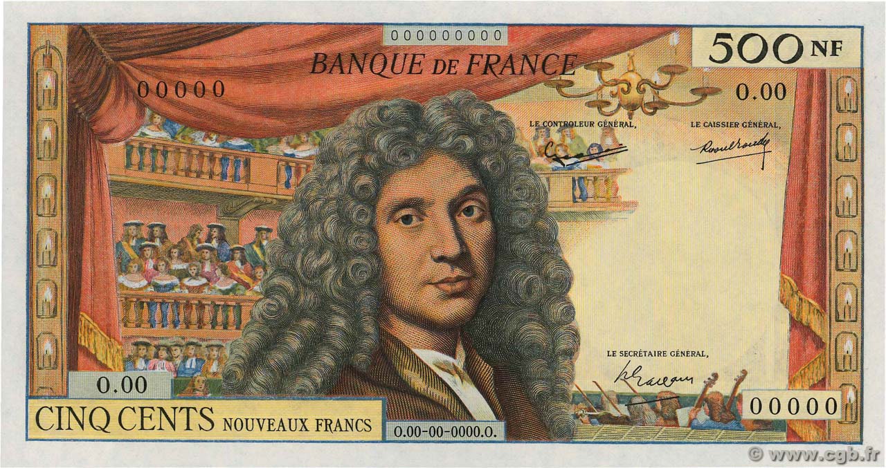 500 Nouveaux Francs MOLIÈRE Épreuve FRANCE  1959 F.60.00Ed1 NEUF