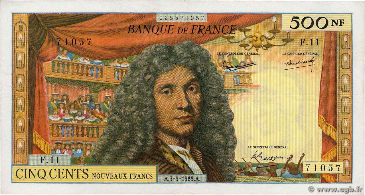 500 Nouveaux Francs MOLIÈRE FRANCIA  1963 F.60.05 MBC