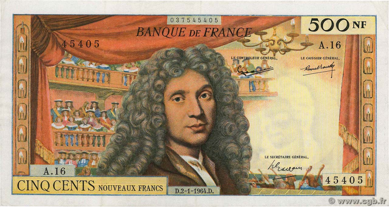 500 Nouveaux Francs MOLIÈRE FRANCIA  1964 F.60.06 MBC