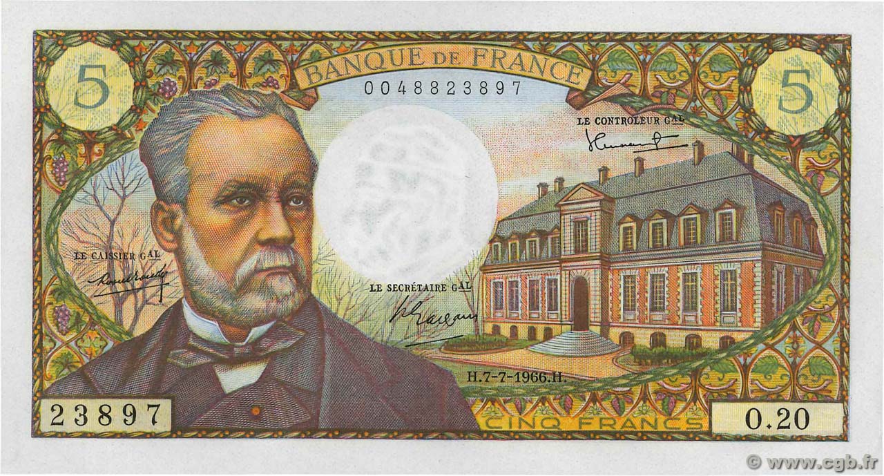 5 Francs PASTEUR FRANCIA  1966 F.61.02 q.FDC