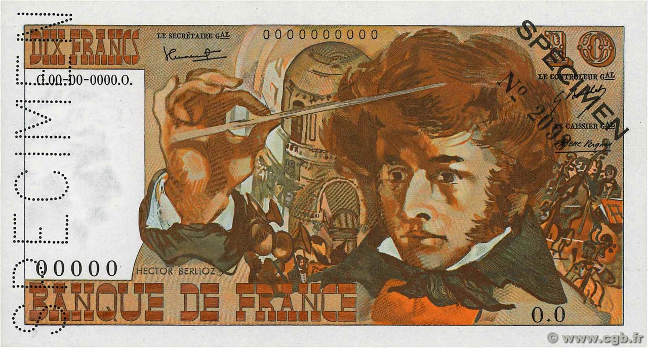 10 Francs BERLIOZ Spécimen FRANCE  1972 F.63.01Spn1 NEUF