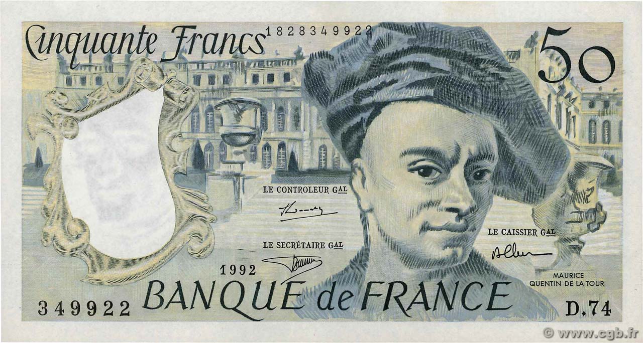 50 Francs QUENTIN DE LA TOUR FRANCIA  1992 F.67.19d SPL+