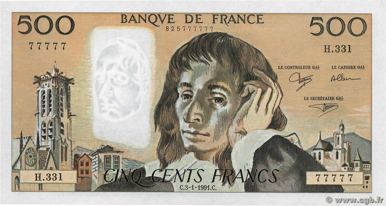 500 Francs PASCAL Numéro spécial FRANKREICH  1991 F.71.46 ST