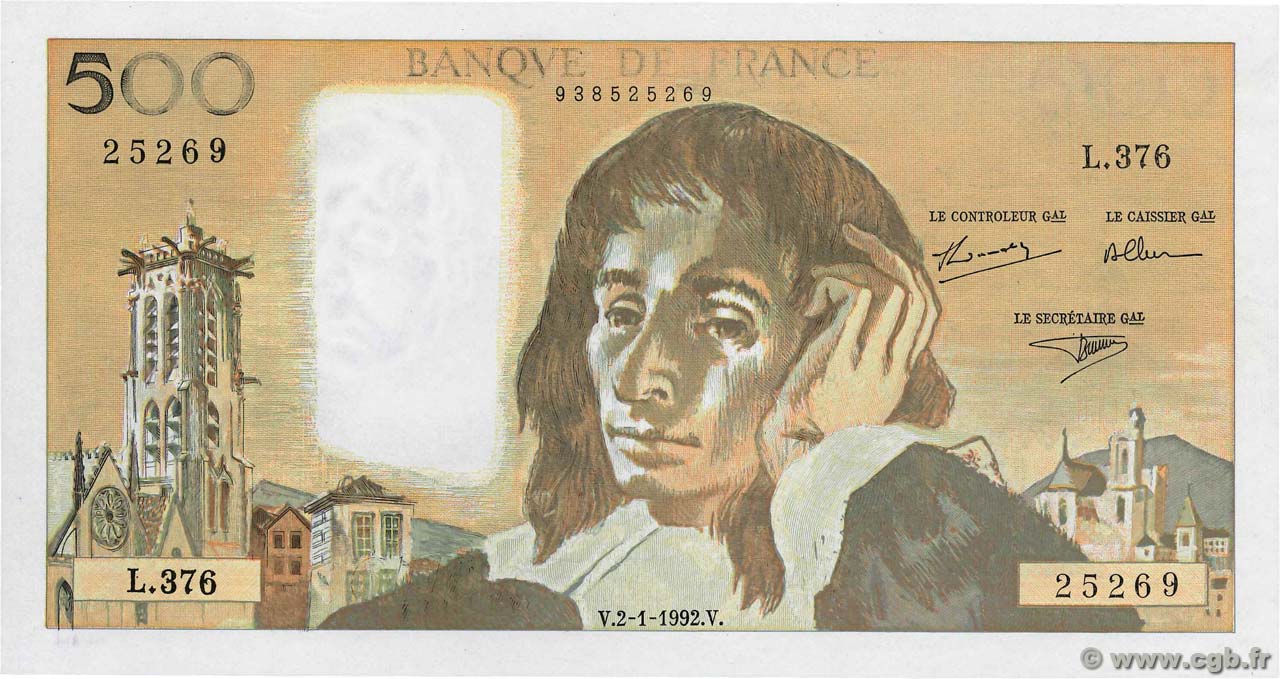 500 Francs PASCAL Fauté FRANCE  1992 F.71.49 pr.NEUF