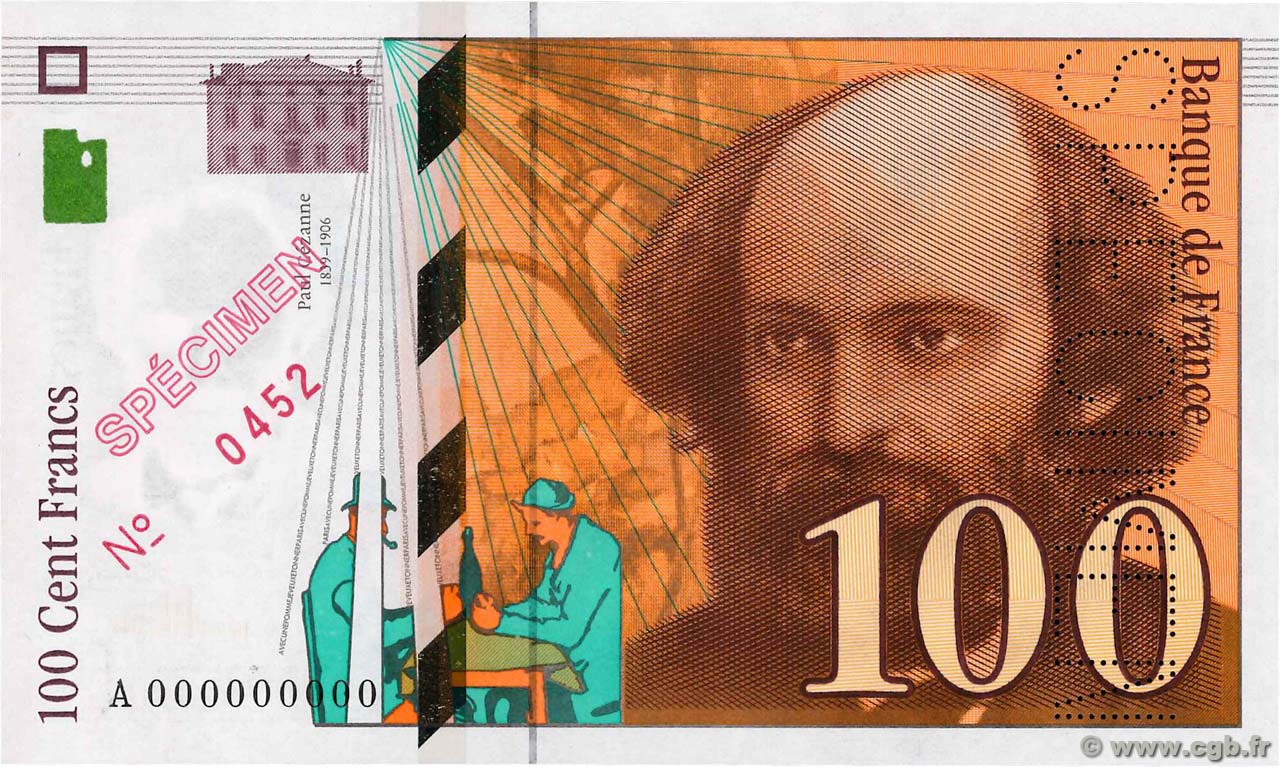 100 Francs CÉZANNE Spécimen FRANCE  1997 F.74.01Spn pr.NEUF