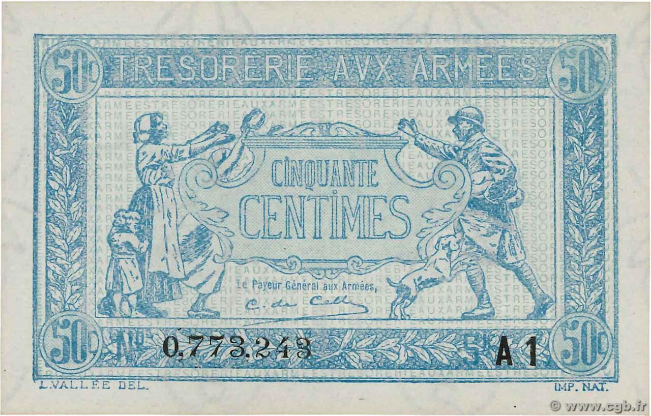 50 Centimes TRÉSORERIE AUX ARMÉES 1919 FRANCIA  1919 VF.02.10 q.FDC