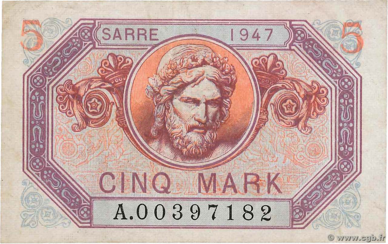 5 Mark SARRE FRANCIA  1947 VF.46.01 BB