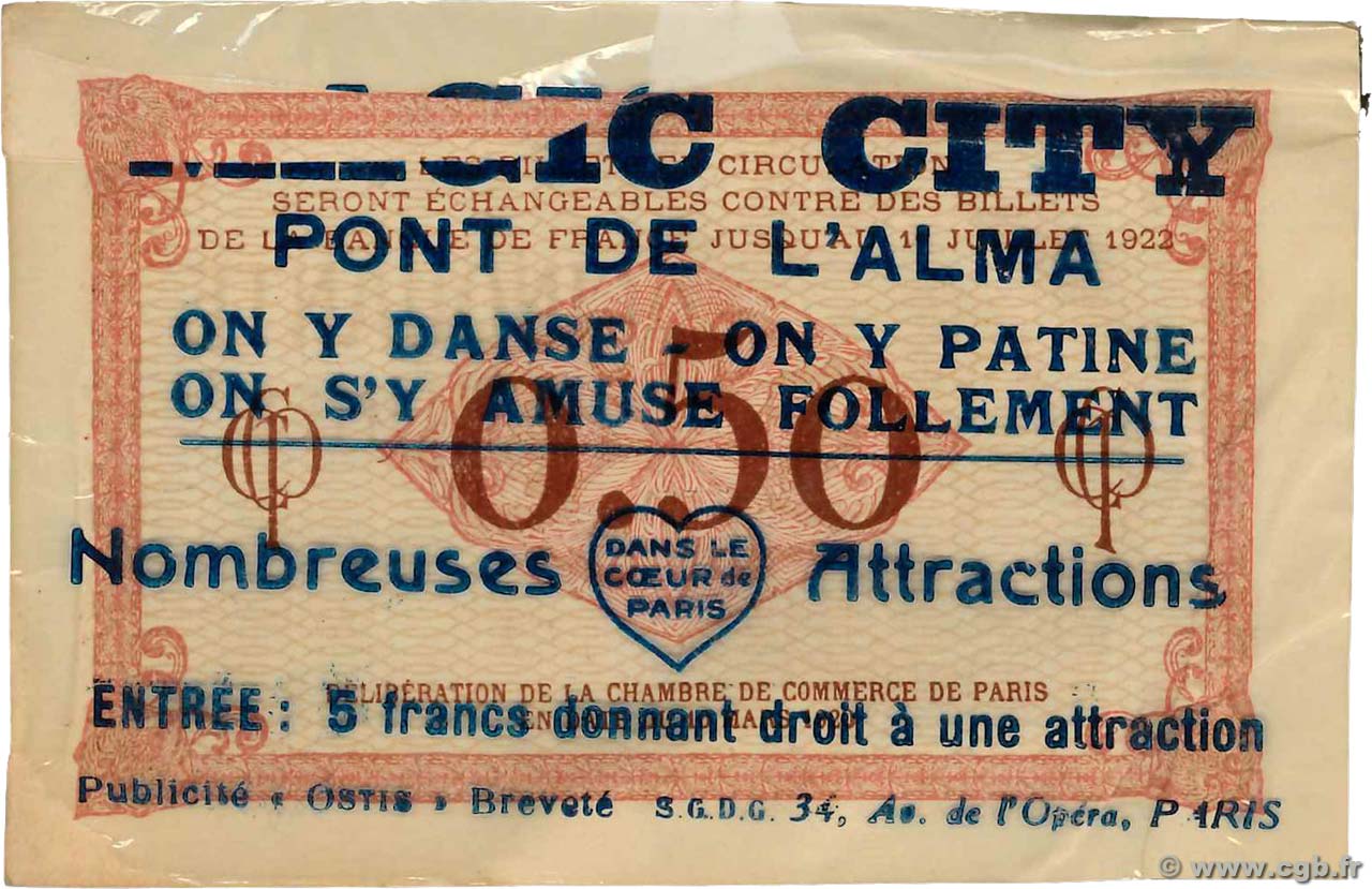 50 Centimes Publicitaire FRANCE regionalismo y varios Paris 1920 JP.097.15 MBC+