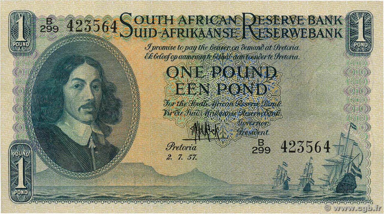 1 Pound AFRIQUE DU SUD  1957 P.092d pr.NEUF