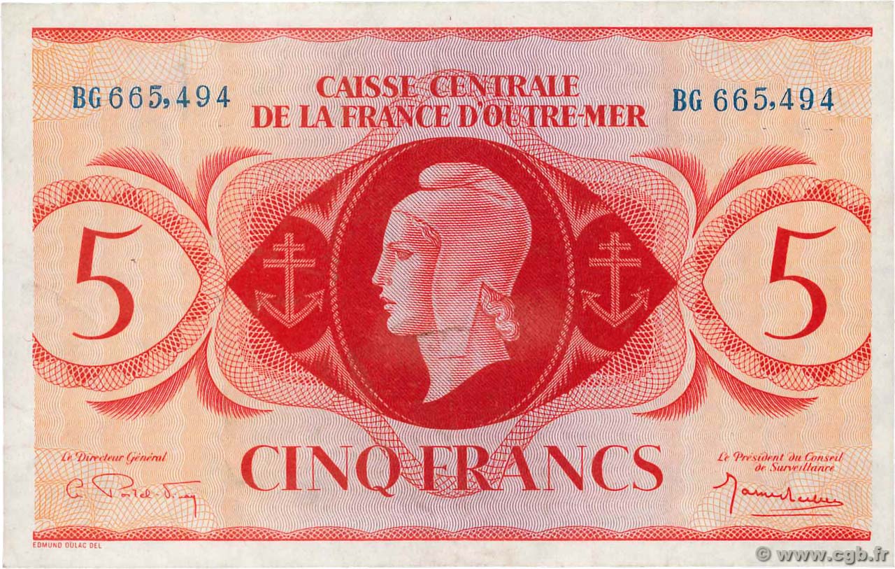 5 Francs FRENCH EQUATORIAL AFRICA  1944 P.15b XF