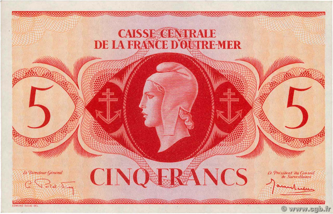 5 Francs FRENCH EQUATORIAL AFRICA  1943 P.15c XF+