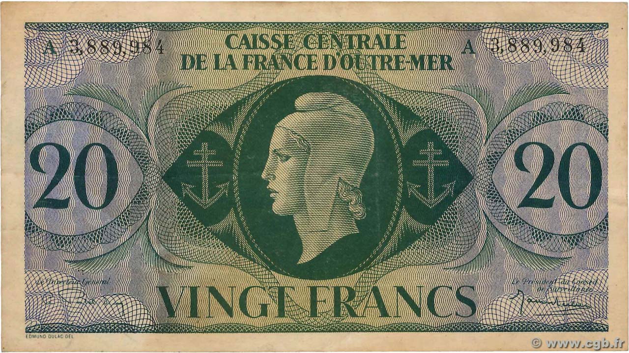 20 Francs AFRIQUE ÉQUATORIALE FRANÇAISE  1943 P.17d VF