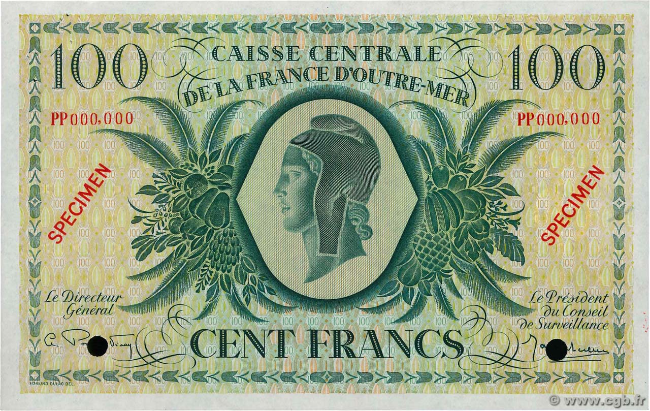 100 Francs Spécimen AFRIQUE ÉQUATORIALE FRANÇAISE  1943 P.18s XF+