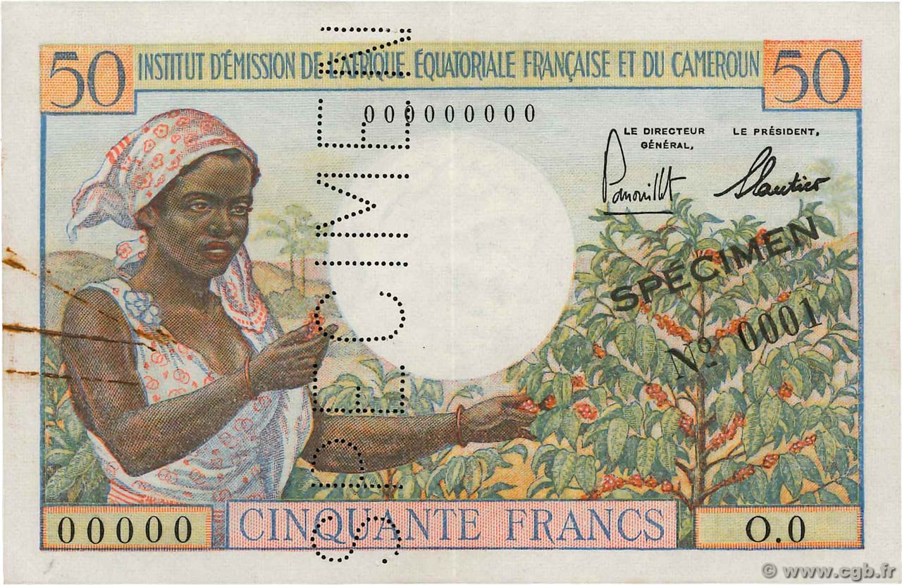 50 Francs Spécimen AFRIQUE ÉQUATORIALE FRANÇAISE  1957 P.31s VZ+