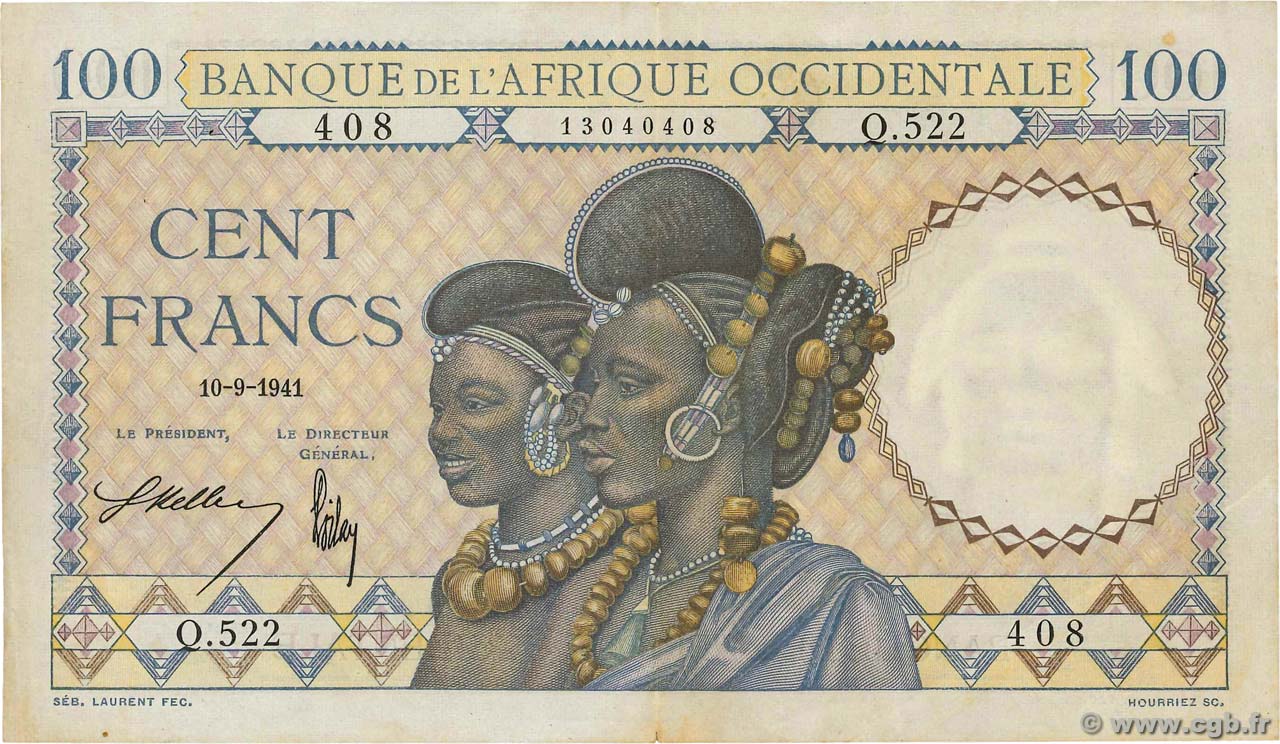 100 Francs FRENCH WEST AFRICA  1941 P.23 SS
