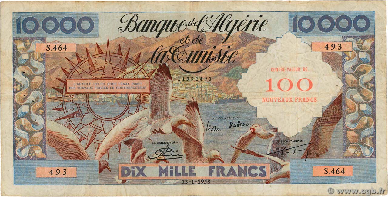 100 Nouveaux Francs sur 10000 Francs ARGELIA  1958 P.114 BC