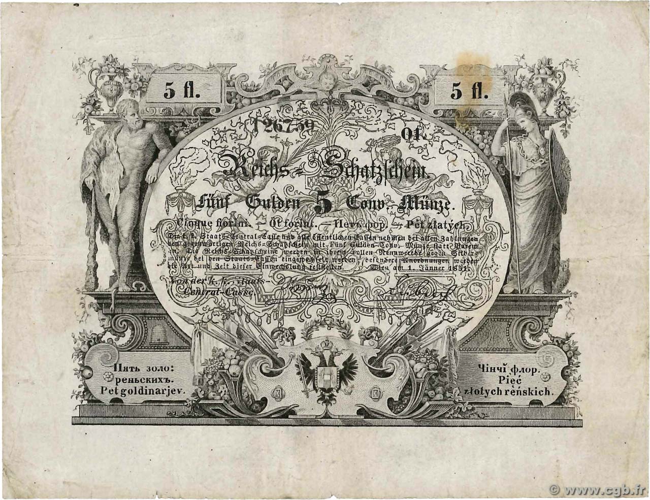 5 Gulden AUSTRIA  1851 P.A135a q.MB