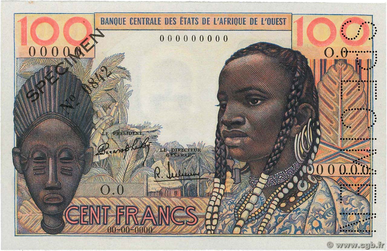 100 Francs Spécimen ÉTATS DE L AFRIQUE DE L OUEST  1964 P.002s pr.SPL