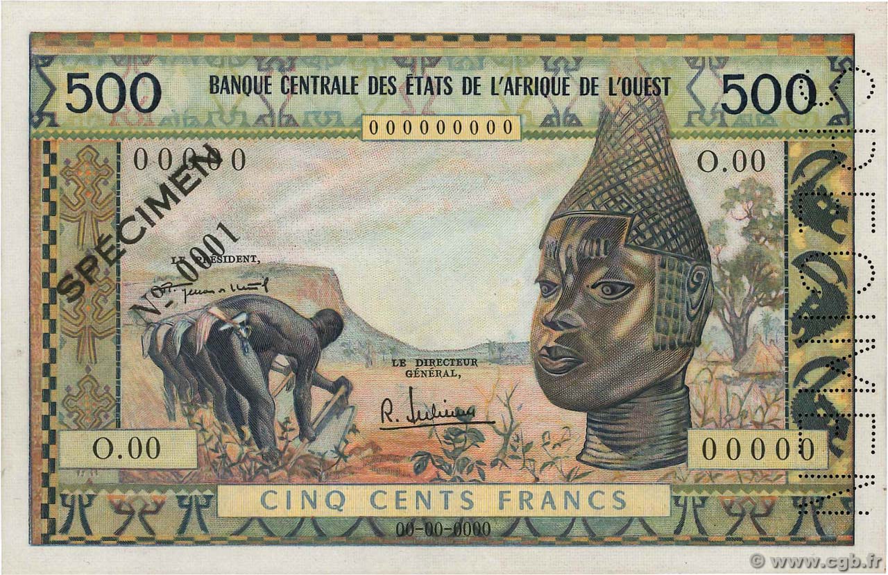 500 Francs Spécimen ÉTATS DE L AFRIQUE DE L OUEST  1959 P.003s SUP+
