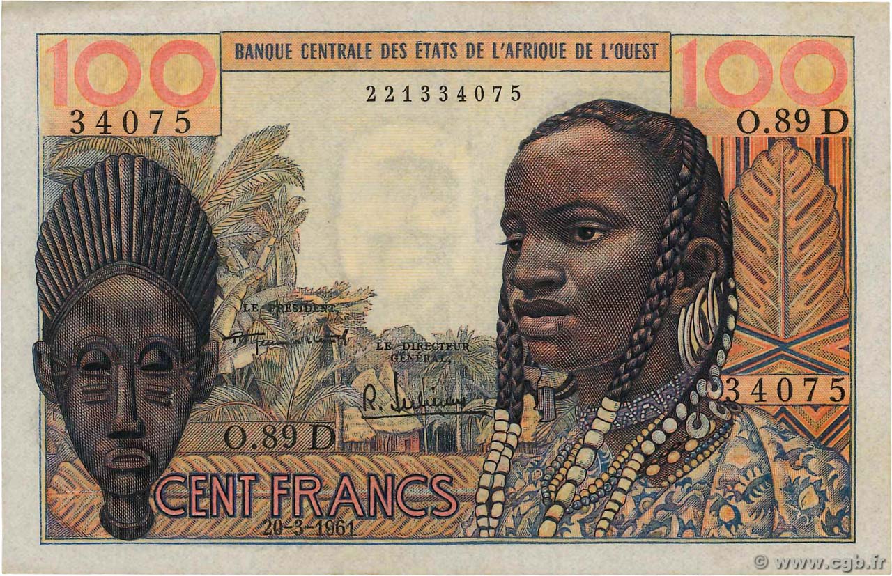 100 Francs ESTADOS DEL OESTE AFRICANO  1961 P.401D EBC