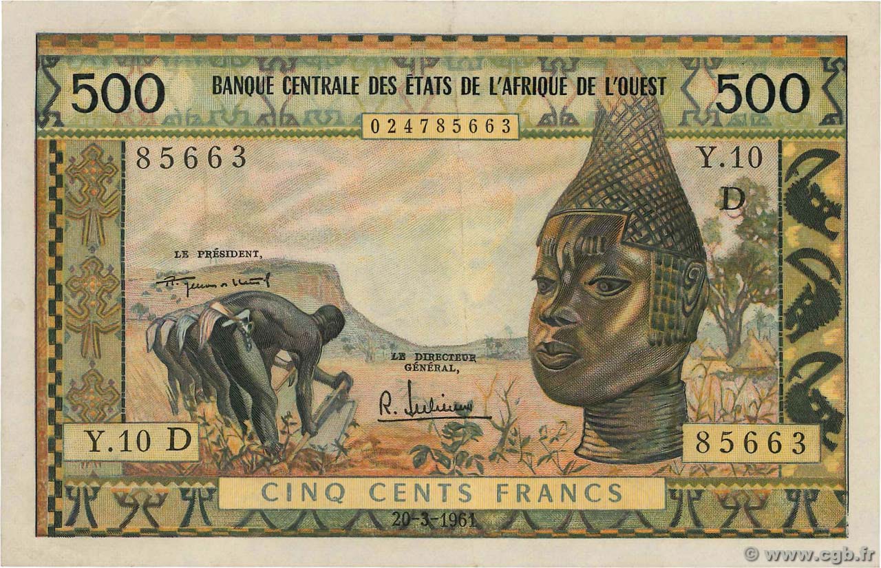500 Francs STATI AMERICANI AFRICANI  1961 P.402Db SPL