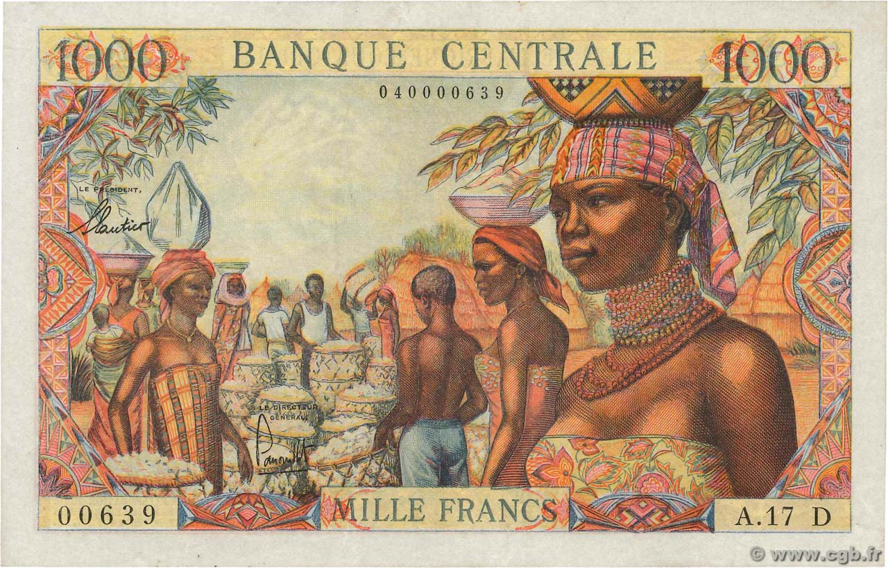 1000 Francs ÉTATS DE L AFRIQUE ÉQUATORIALE  1962 P.05h TTB+