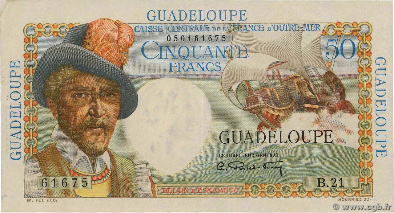 50 Francs Belain d Esnambuc GUADELOUPE  1946 P.34 VF+