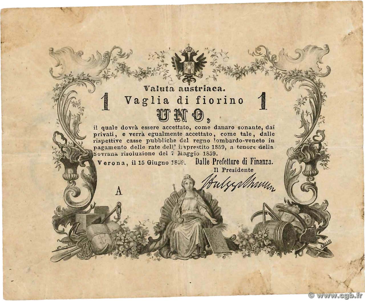 1 Fiorino ITALIEN Vérone 1859 PS.211 S