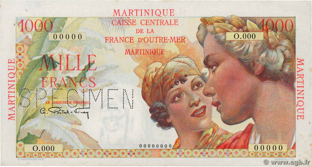 1000 Francs Spécimen MARTINIQUE  1946 P.33s VZ+