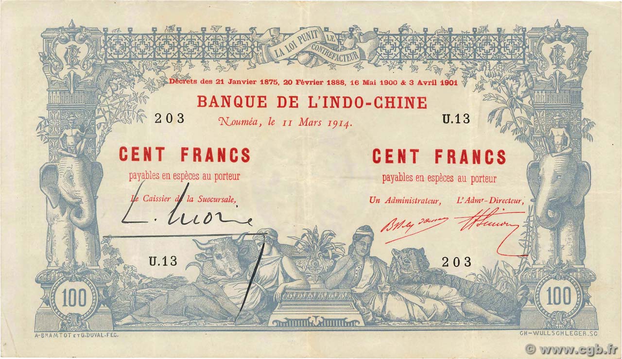100 Francs NOUVELLE CALÉDONIE  1914 P.17 SS
