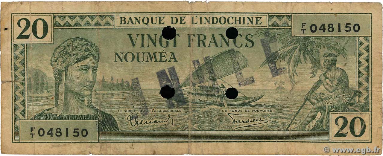 20 Francs Annulé NEW CALEDONIA  1944 P.49s G