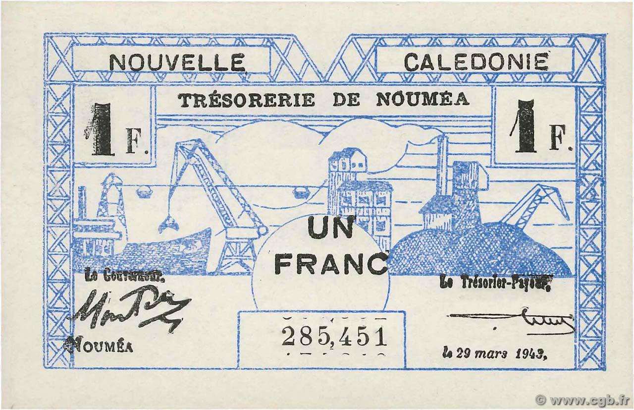 1 Franc NEW CALEDONIA  1943 P.55b UNC-