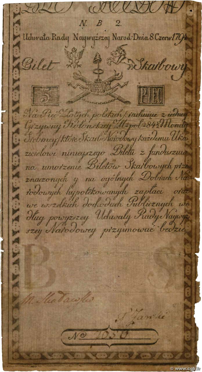 5 Zlotych POLONIA  1794 P.A01b B