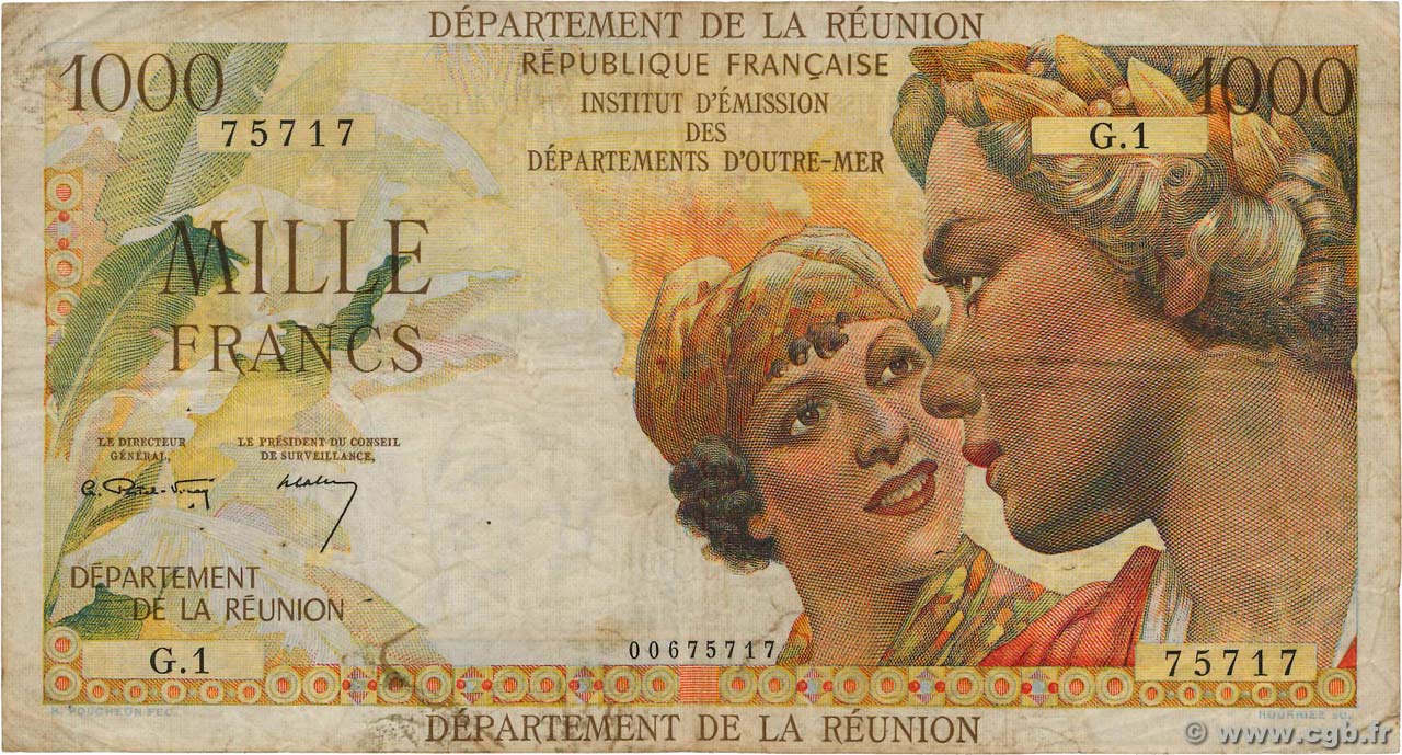 1000 Francs Union Française REUNION  1946 P.47a F