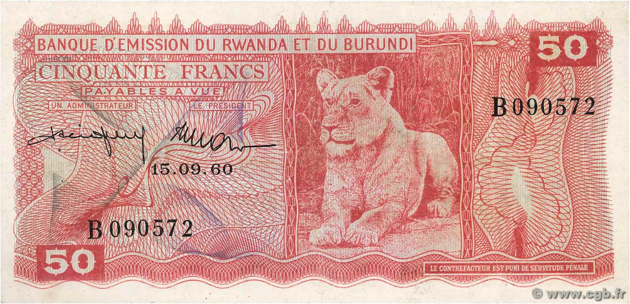 50 Francs RWANDA BURUNDI  1960 P.04 VF