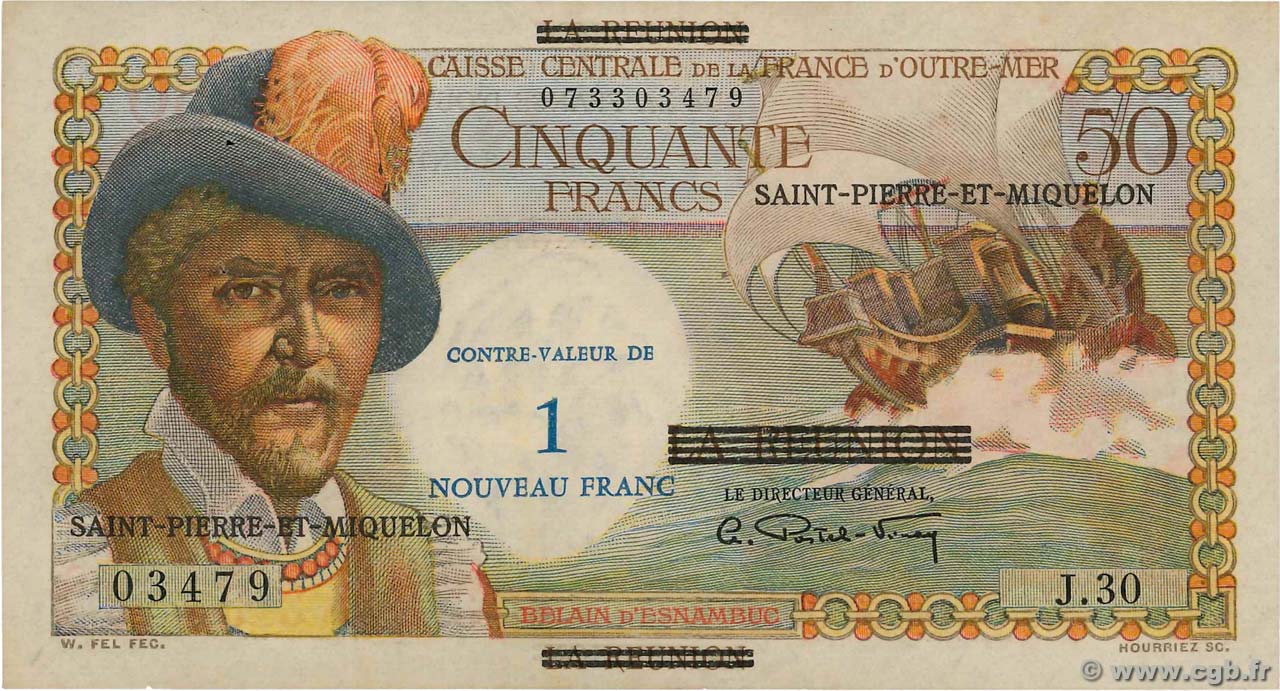 1 NF sur 50 Francs Belain d Esnambuc SAINT PIERRE E MIQUELON  1960 P.30b SPL