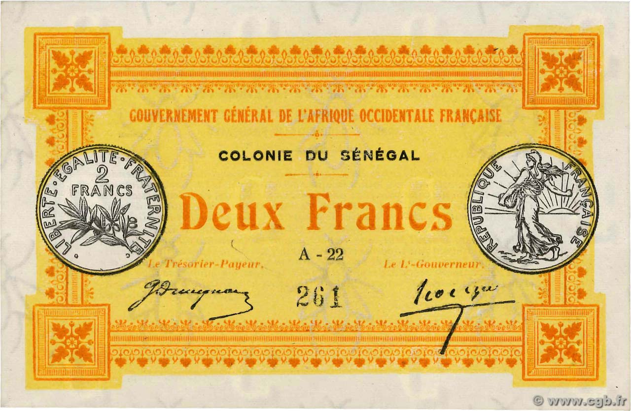 2 Francs SENEGAL  1917 P.03a SC+