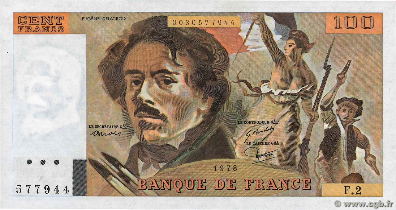 100 Francs DELACROIX FRANCE  1978 F.68.02 pr.NEUF