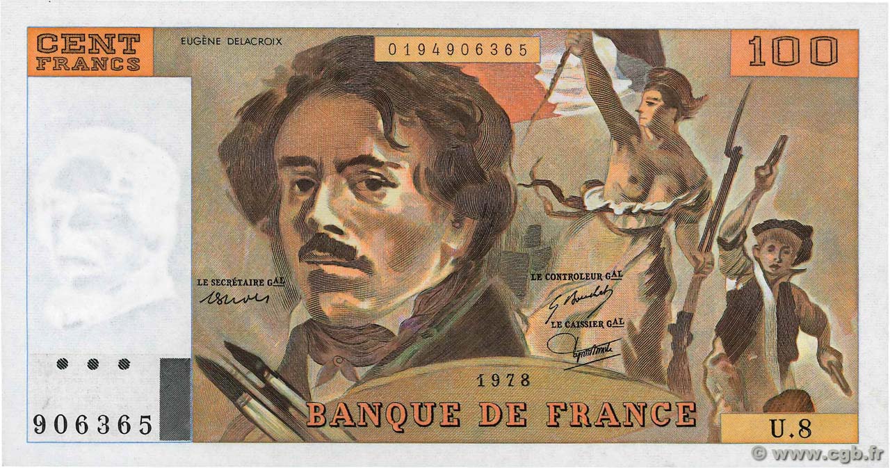 100 Francs DELACROIX modifié FRANCIA  1978 F.69.01e AU