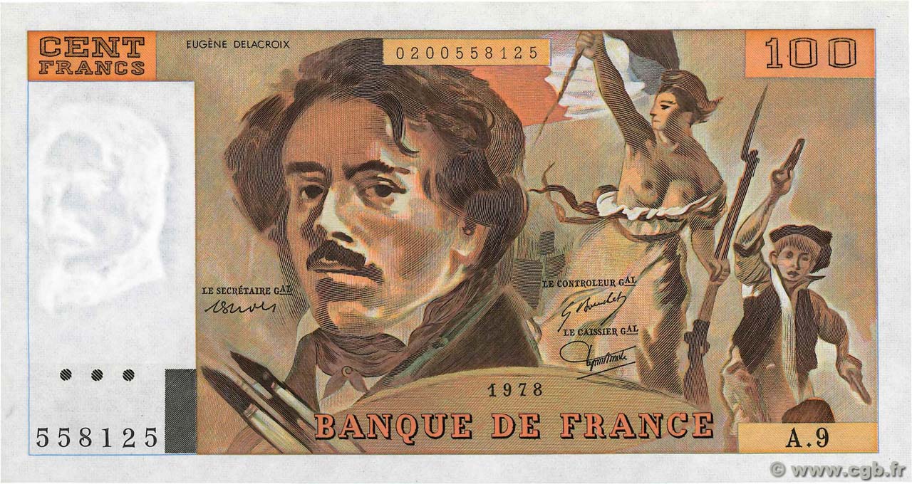 100 Francs DELACROIX modifié FRANCE  1978 F.69.01h pr.NEUF
