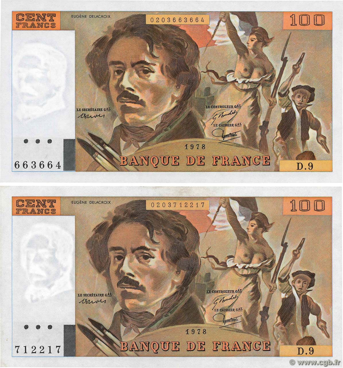 100 Francs DELACROIX modifié FRANCE  1978 F.69.01g SPL