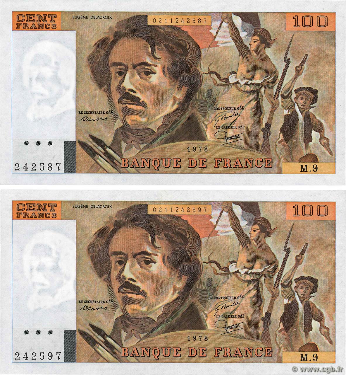 100 Francs DELACROIX modifié Lot FRANCE  1978 F.69.01h pr.NEUF