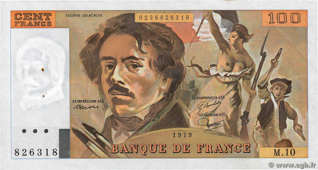 100 Francs DELACROIX modifié FRANCE  1979 F.69.02b SUP+