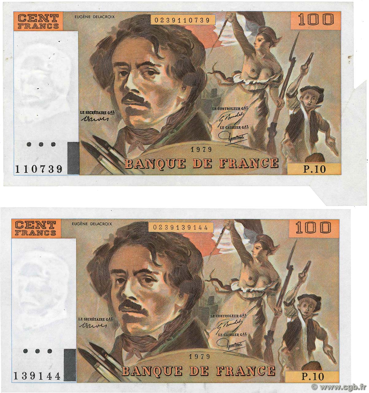 100 Francs DELACROIX modifié Fauté FRANCE  1979 F.69.02a pr.SUP
