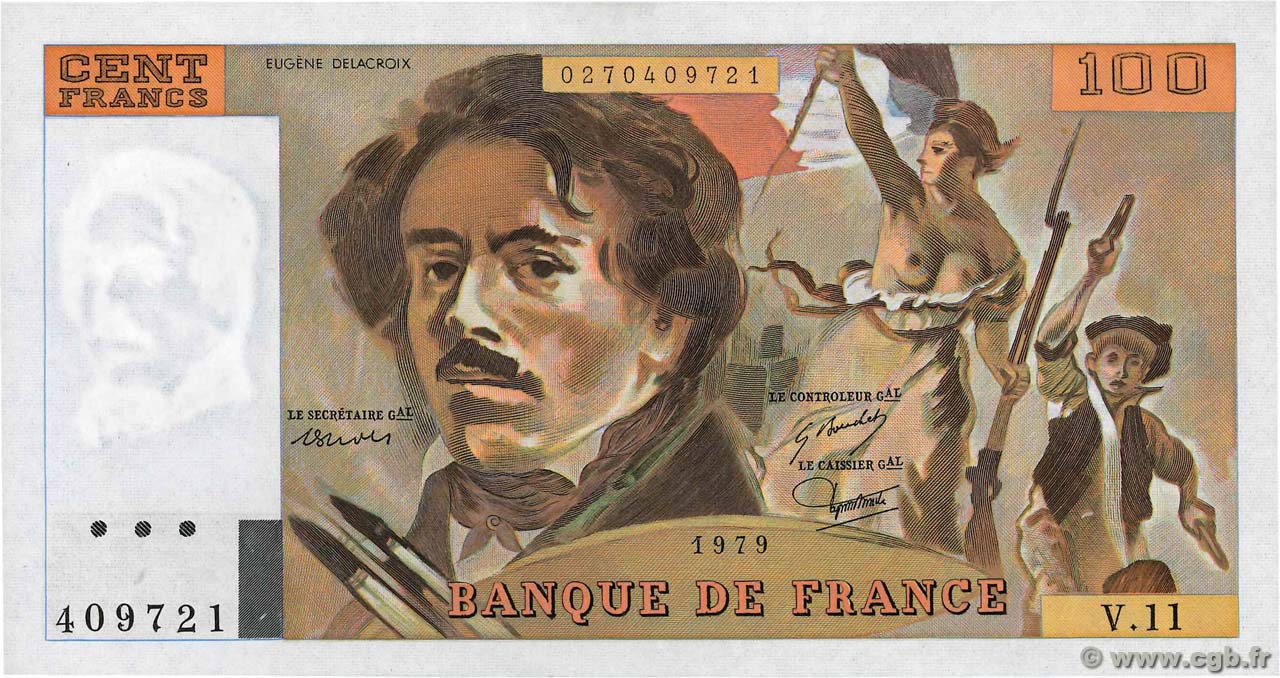 100 Francs DELACROIX modifié FRANCE  1979 F.69.02c NEUF