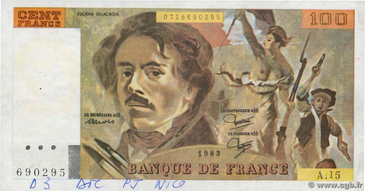 100 Francs DELACROIX modifié Faux FRANCE  1979 F.69.02cx SPL