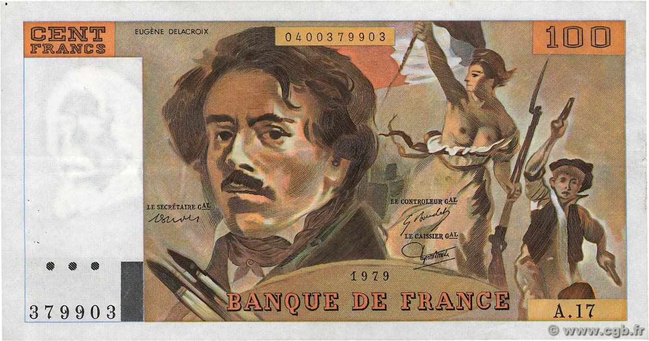 100 Francs DELACROIX modifié FRANCIA  1979 F.69.02c MBC+
